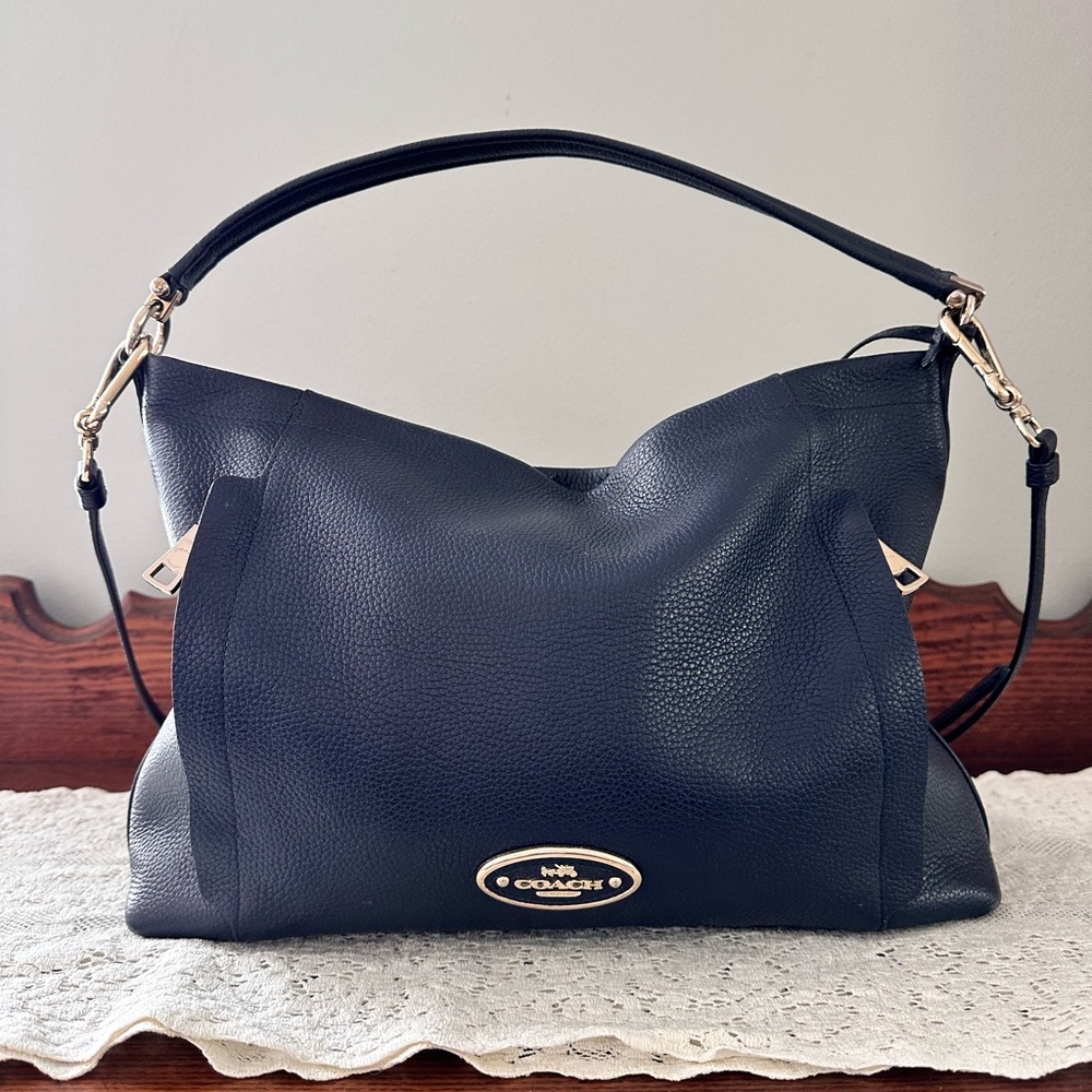 Coach Navy Hobo Bag with Gold Hardware